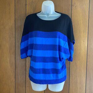 Madison Sweater Women's M Blue Black Striped Batwing Sleeve Top Casual‎ Jumper